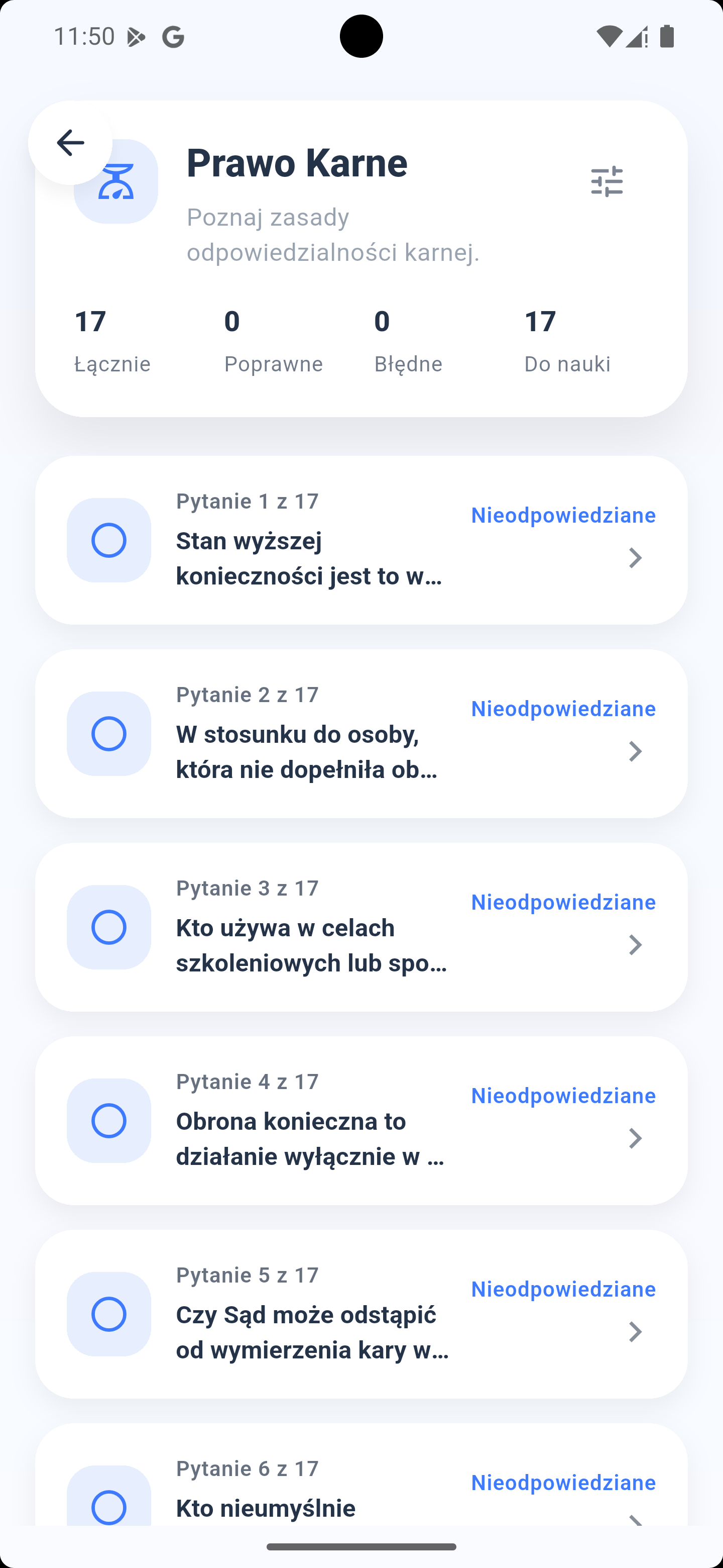 Lista oficjalnych pytań w aplikacji Zdaj Patent